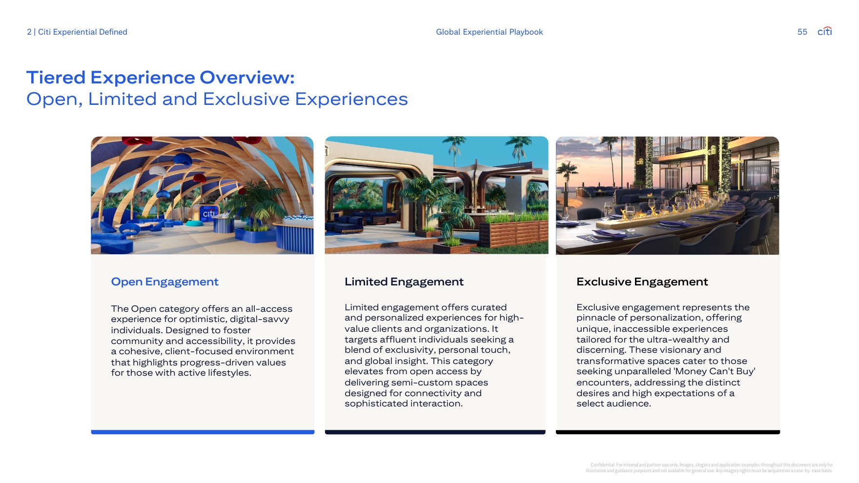Three tiers: Open, Limited and Exclusive experiences