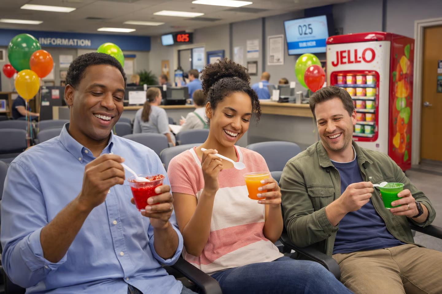 Funexpected DMV: a Jell-O vending machine in a DMV waiting room