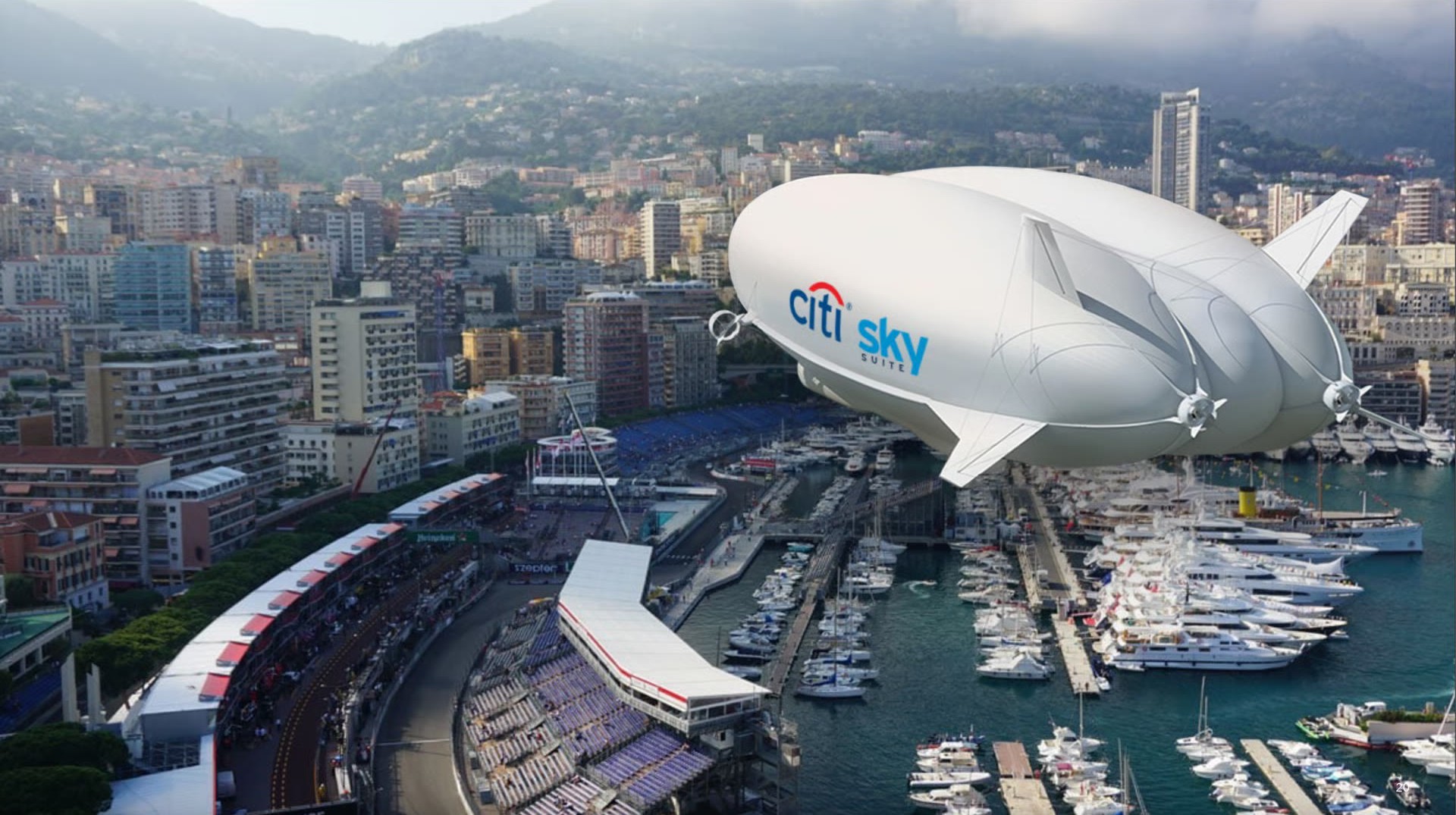 The Citi Sky Suite airship over the Monaco circuit