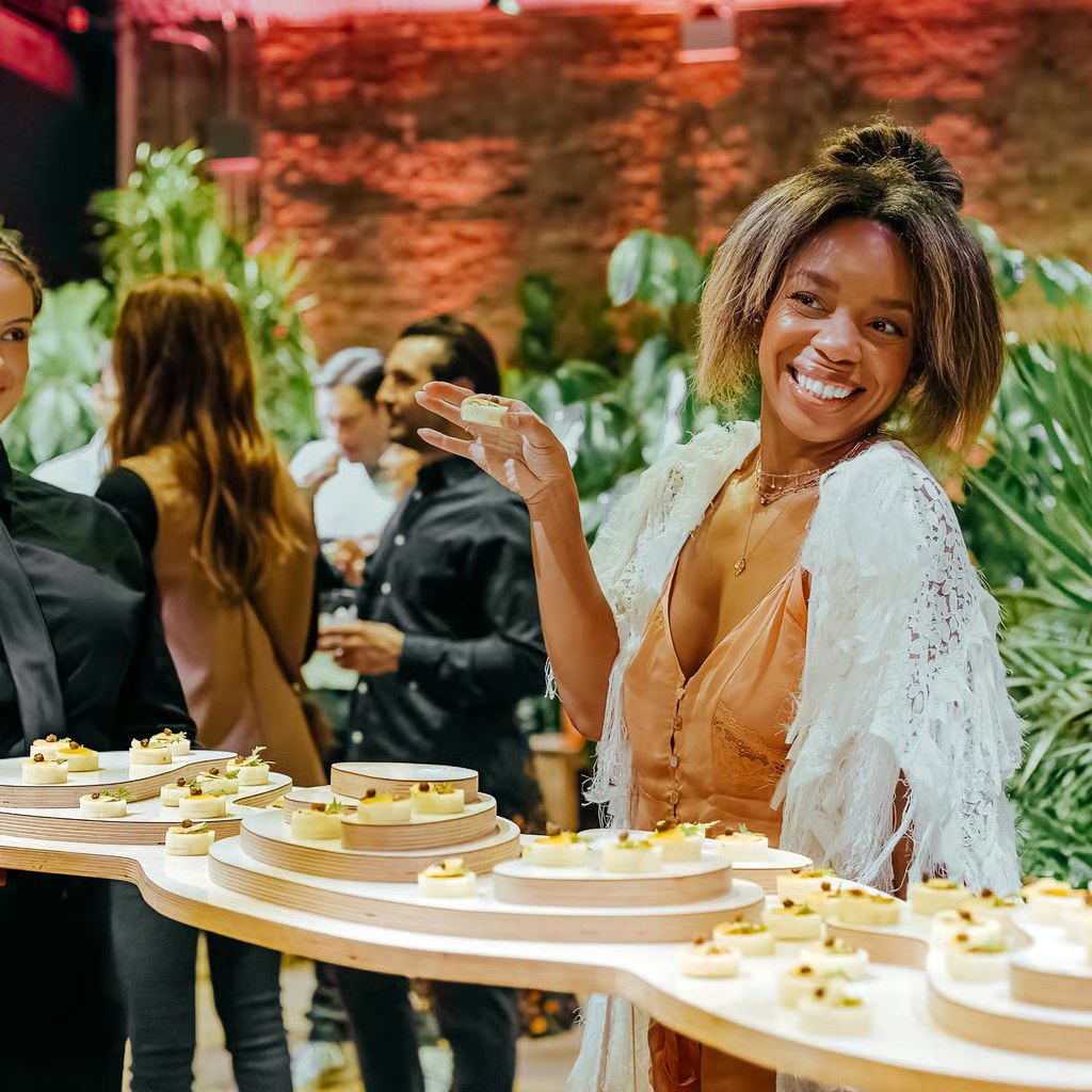 Plant-based bites on a leaf-shaped table