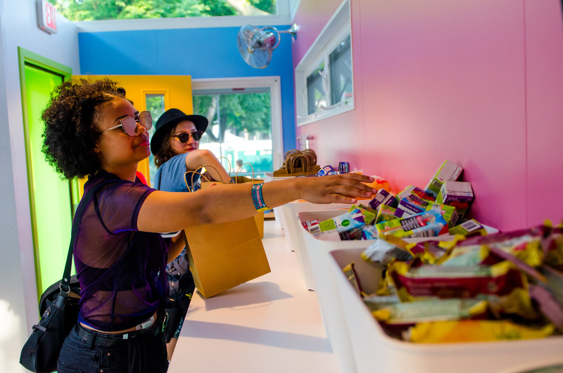 Packing snack bags inside the Hunger cabin