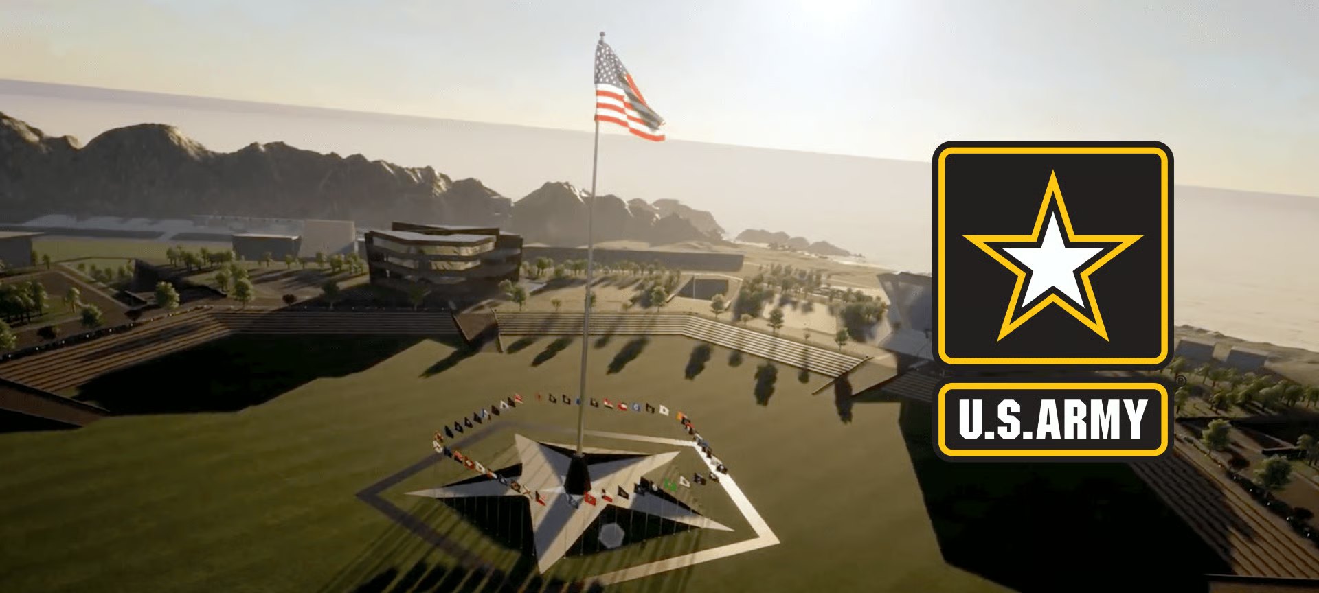 Fort Futures: the star plaza and flag, with the U.S. Army mark